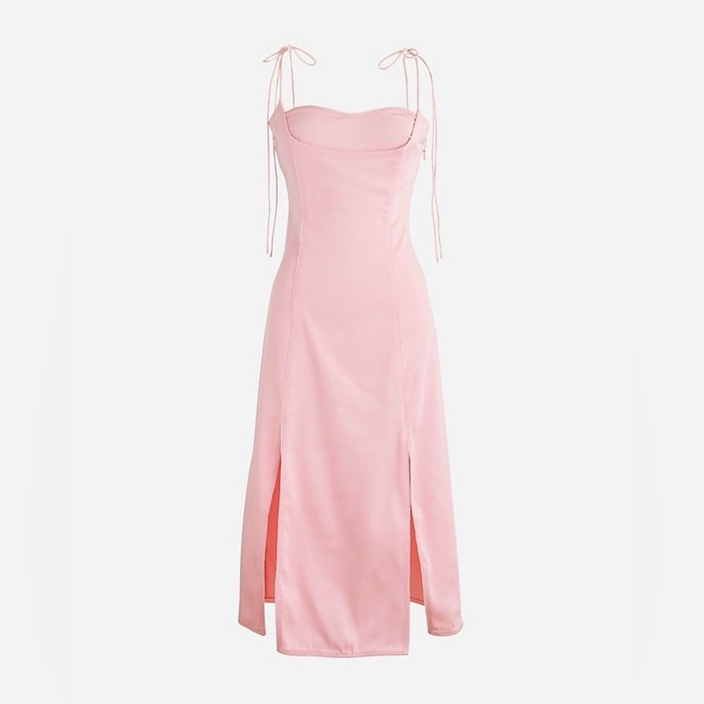 J. Crew Pink Slip Midi Dress with Tie Straps